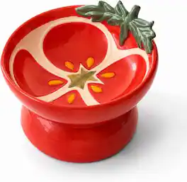 PawsPik - Tomato Elevated Angled Ceramic Cat Bowl, 8-oz - Red