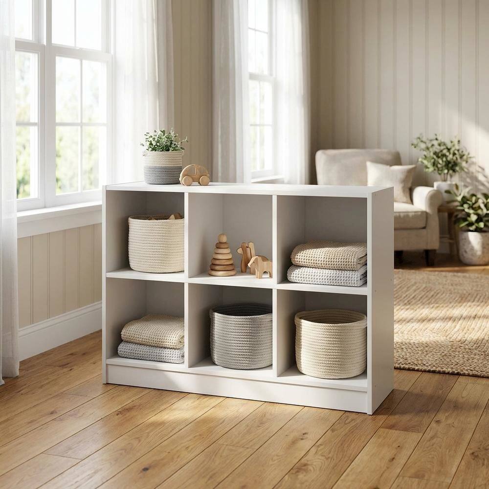 Angle. FurniFact - Engineered Wood bookcase with open shelving for living room or office space - White.