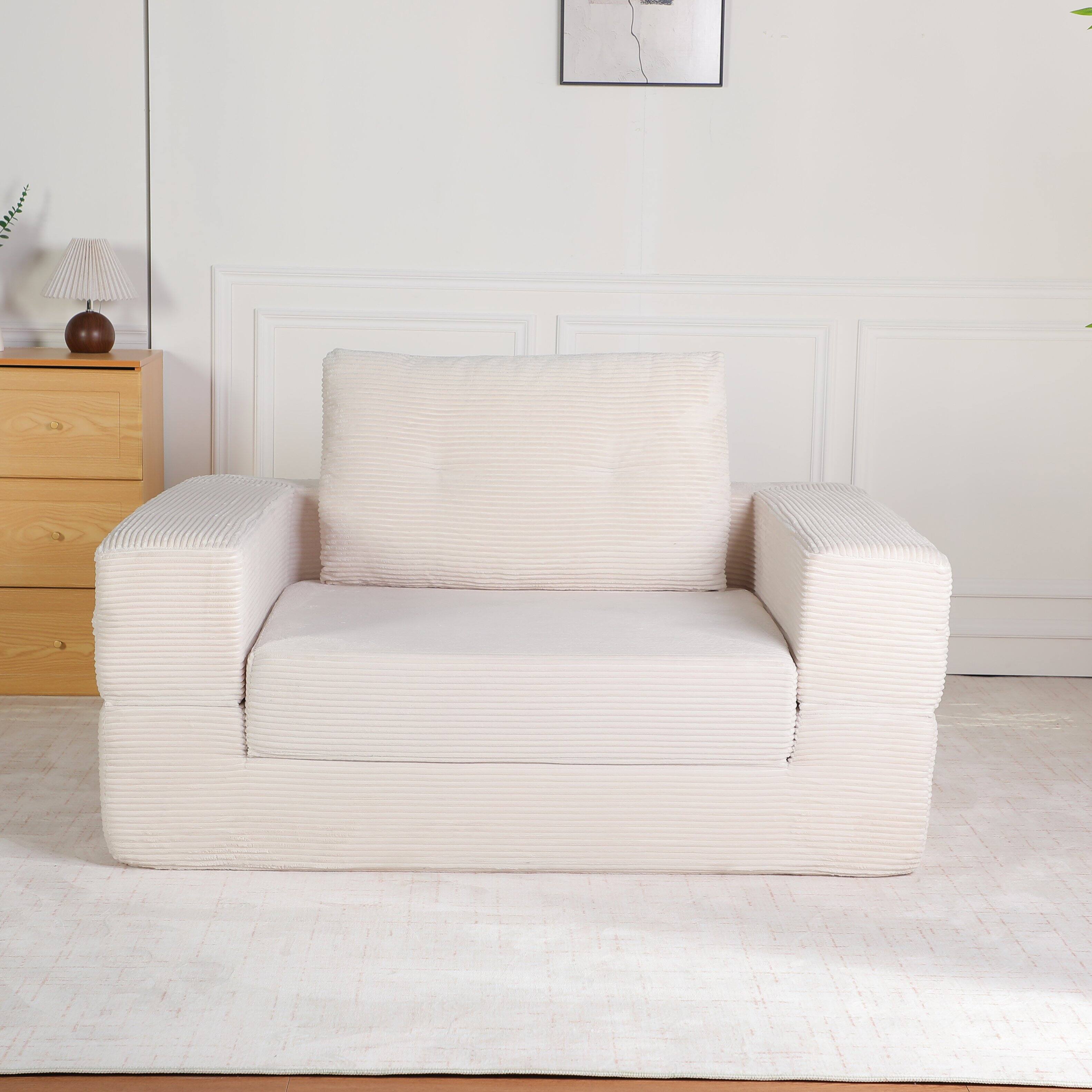 Angle. Whisen - 3-in-1 Couch: Compression Sofa Bed for Adult & Pets, Corduroy Fabric, No Assembly Required - Beige.