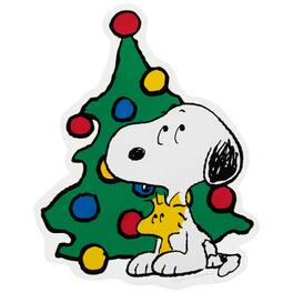 Northlight - Peanuts Woodstock and Snoopy with Christmas Tree Window Cling Decoration - Green