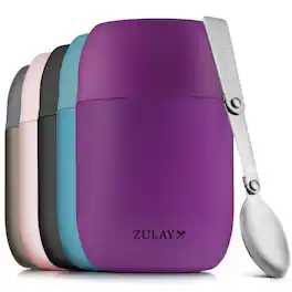 Zulay Kitchen - 16oz Stainless Steel Vacuum Insulated Food Jar for Hot Foods and Soups - Purple