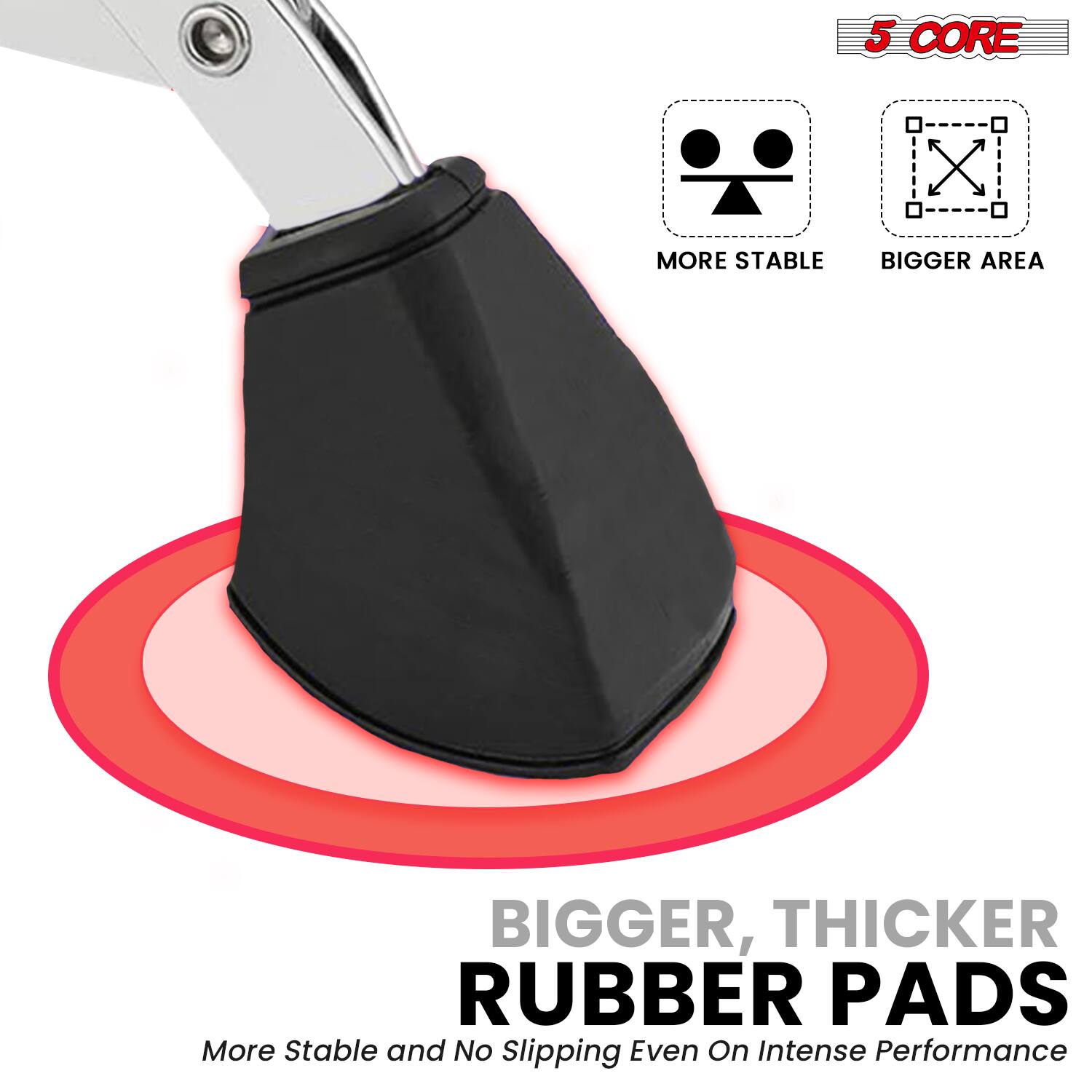 5 CORE

MORE STABLE  
BIGGER AREA

BIGGER, THICKER  
RUBBER PADS

More Stable and No Slipping Even On Intense Performance