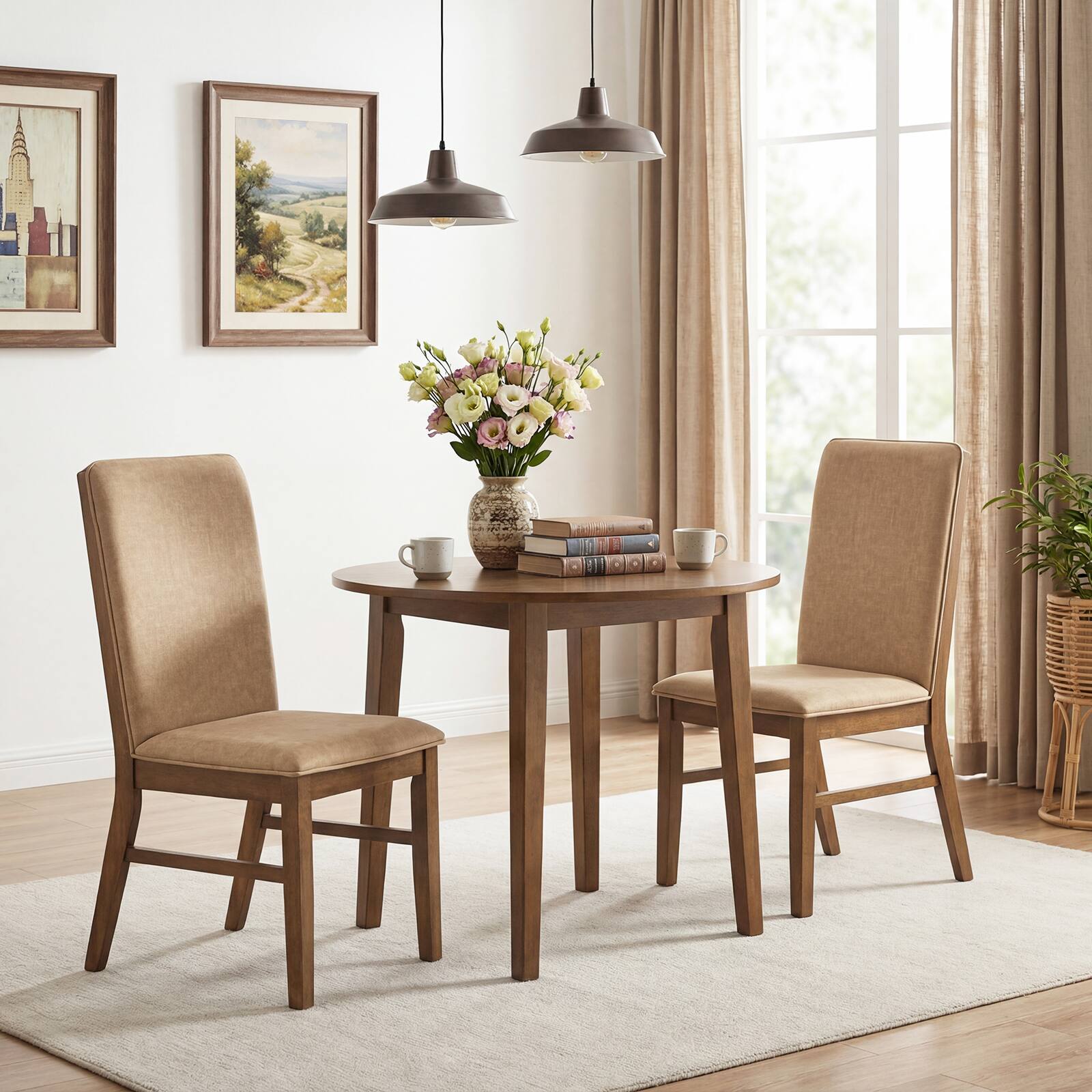 Alt View 5. Gymax - Gymax Upholstered Dining Chairs Set of 4 w/ Solid Rubber Wood Legs for Dining Room - Brown.