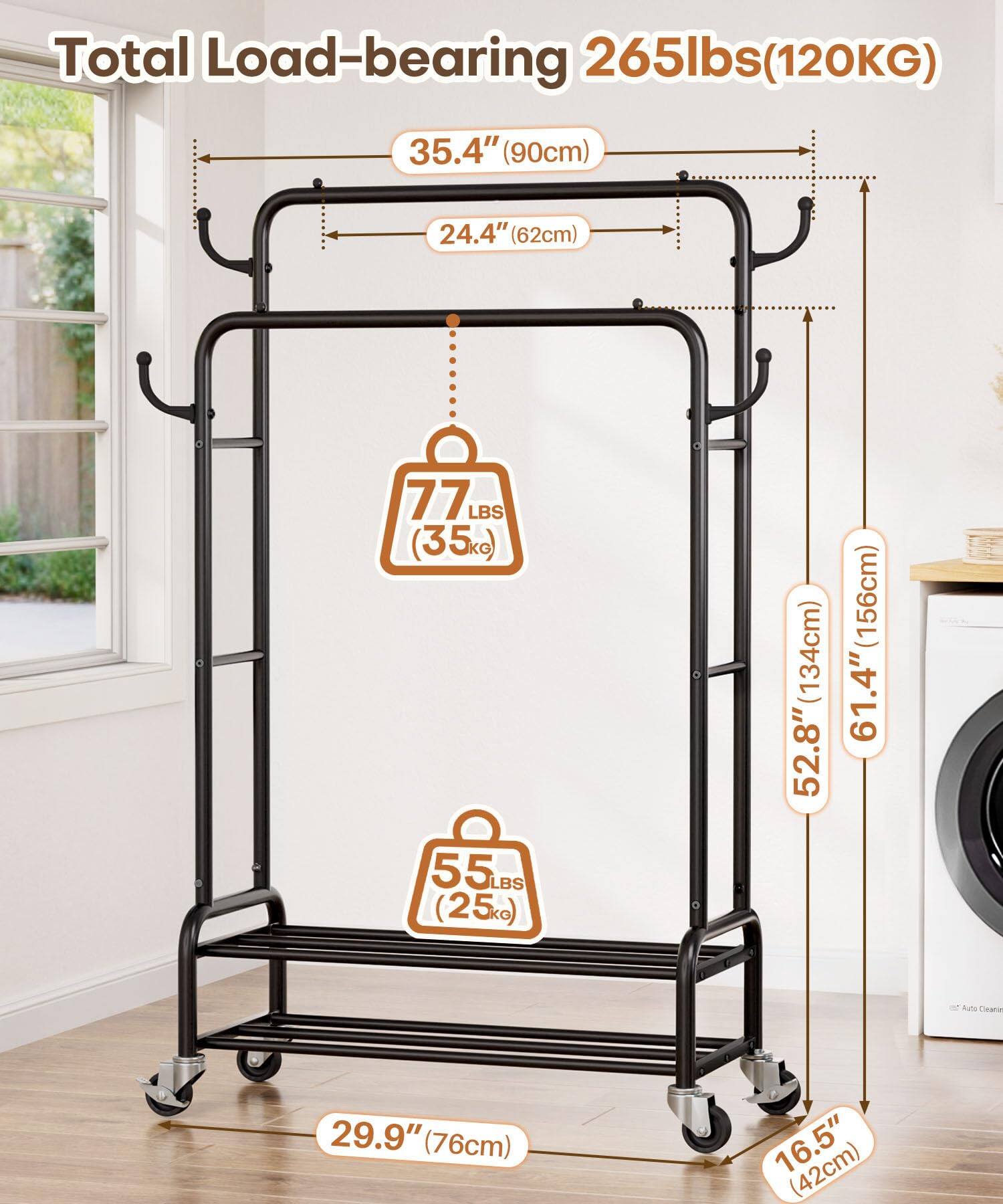 Total Load-bearing 265lbs (120KG)

- 35.4" (90cm)
- 24.4" (62cm)
- 77 LBS (35kg)
- 55 LBS (25kg)
- 52.8" (134cm)
- 61.4" (156cm)
- 29.9" (76cm)
- 16.5" (42cm)