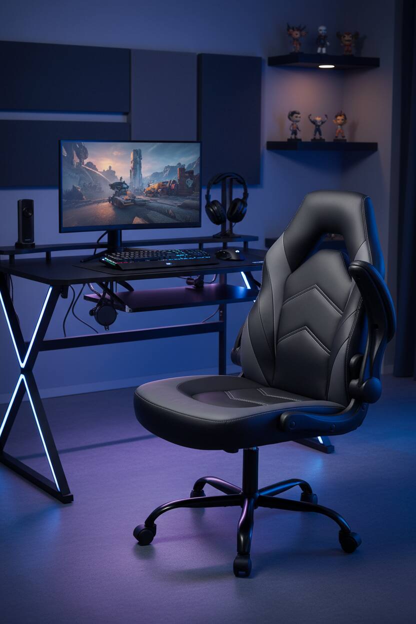 Alt View 5. AOITUN - PU Gaming Chair for Daily Comfort, Ergonomic Desk Seat for Home Study or Work - Gray.