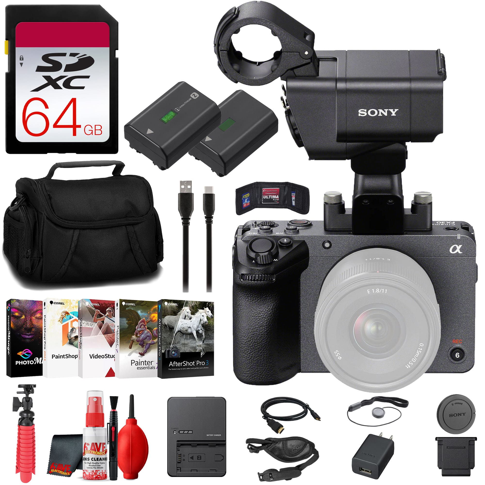 Sony - FX30 Digital Cinema Camera with XLR Handle Unit + 64GB SF-G Tough Card + More