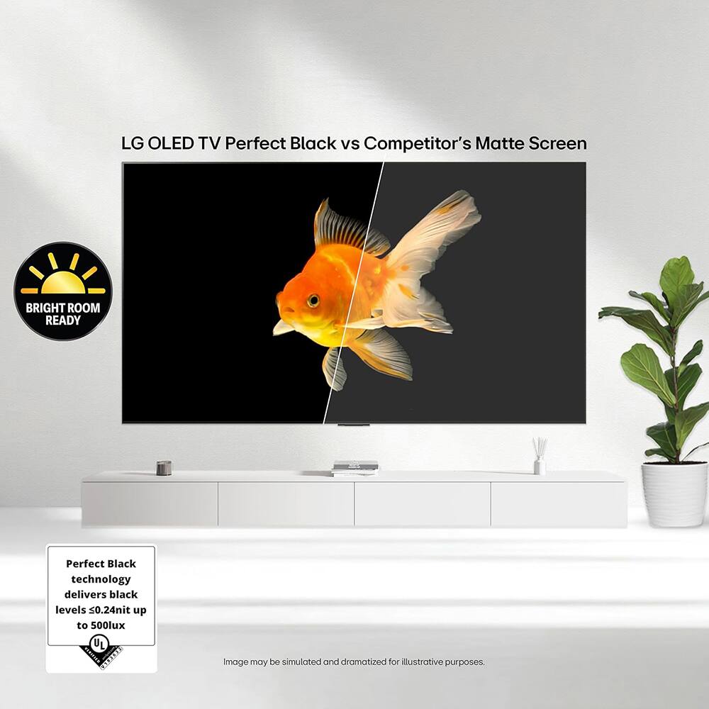 LG OLED TV Perfect Black vs Competitor's Matte Screen

BRIGHT ROOM READY

Perfect Black technology delivers black levels <0.24nit up to 500lux

Image may be simulated and dramatized for illustrative purposes.