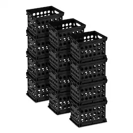Sterilite - Mini Crate Stackable Plastic Storage Bin Organizer w/ Handles, 12 Pack - Black