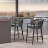 Front. PURPLE LEAF - Patio Counter Height Set of 2 Outdoor Rattan Chairs with Back Modern Aluminum Woven Barstools for Garden Indoor Kitchen - Smoke Grey-Counter Stool.