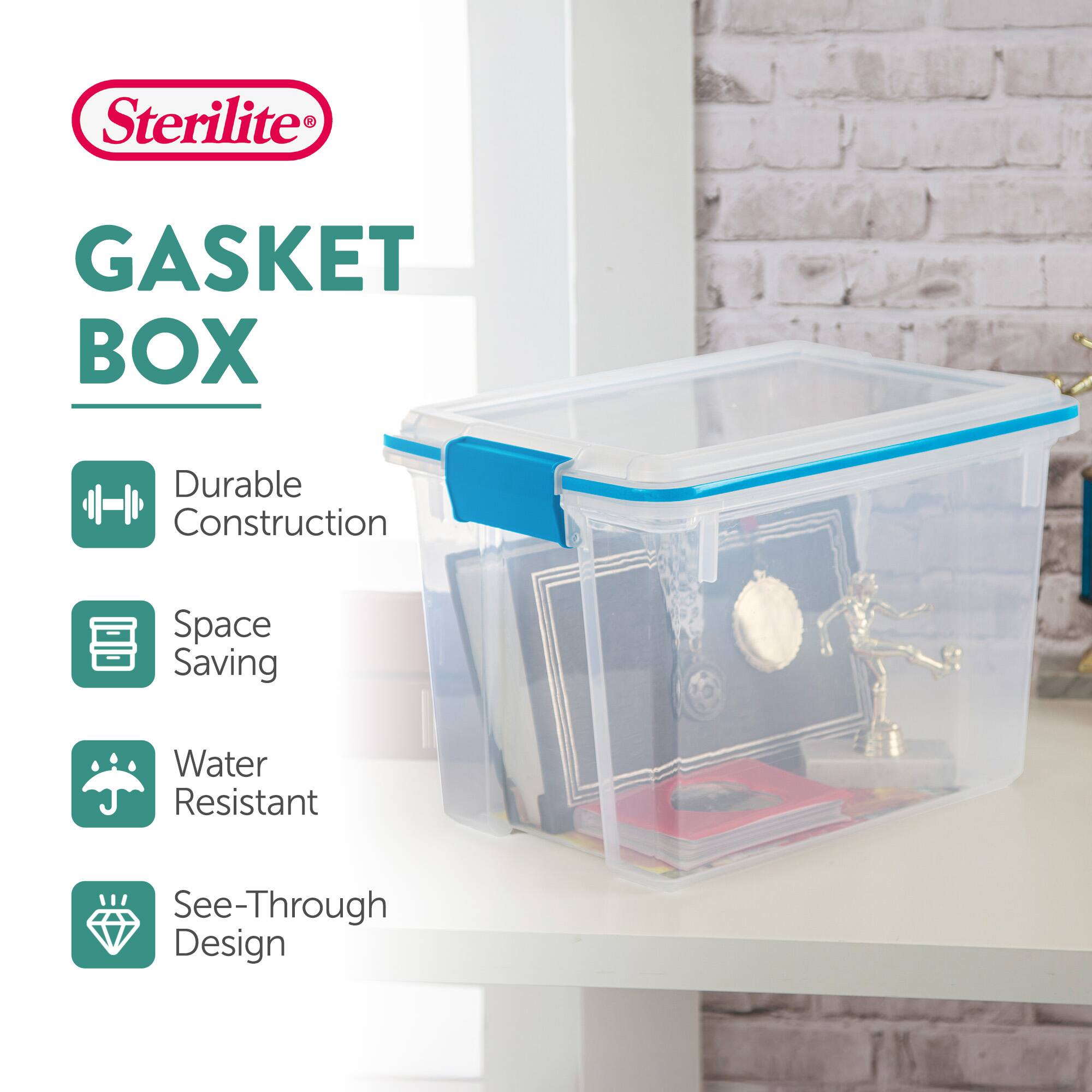 Sterilite GASKET BOX

- Durable Construction
- Space Saving
- Water Resistant
- See-Through Design