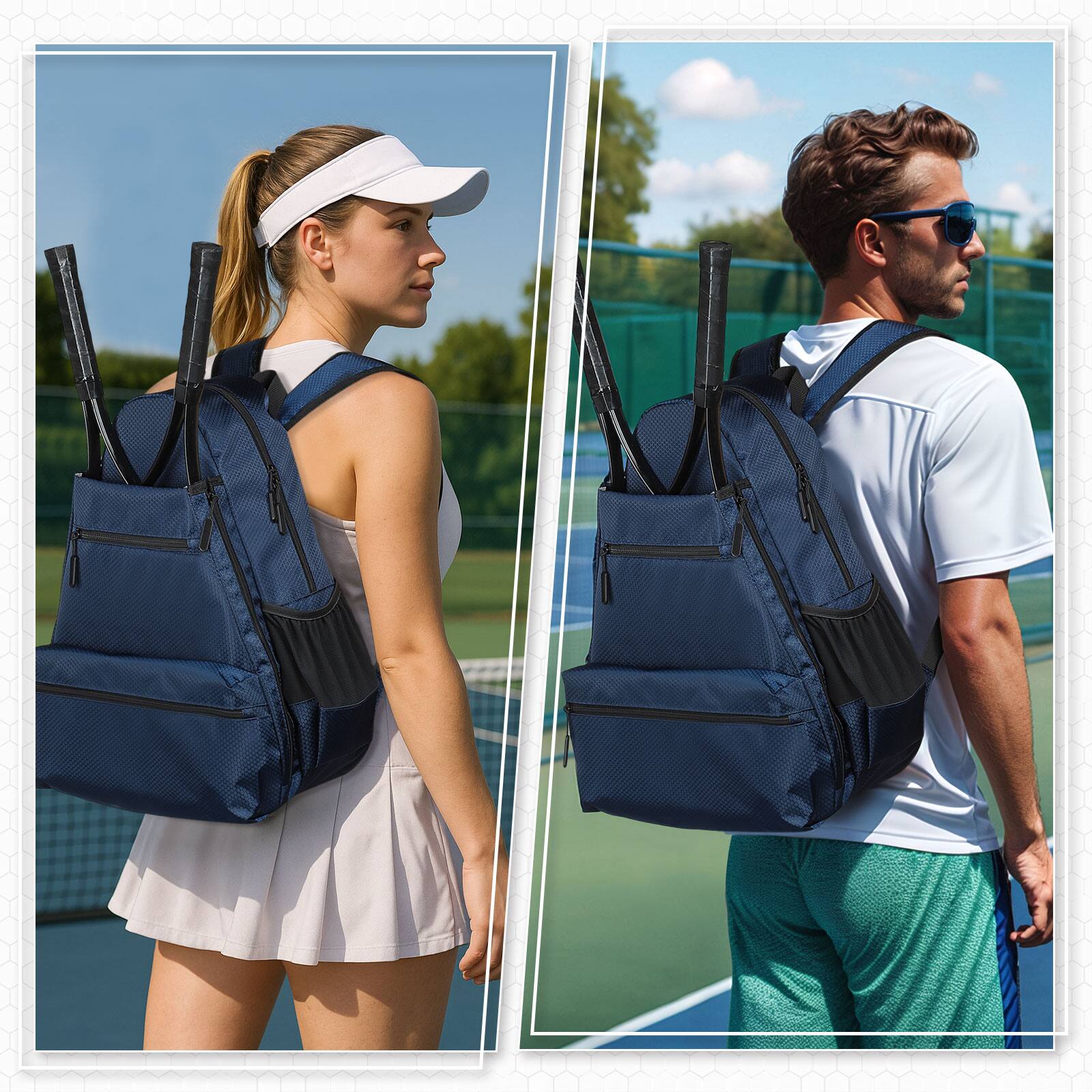 Alt View 5. Unique Bargains - Tennis Backpack for 2 Rackets Waterproof Tennis Bag with Shoe Compartment Wet/Dry Pocket Fence Hook for Tennis - Blue.
