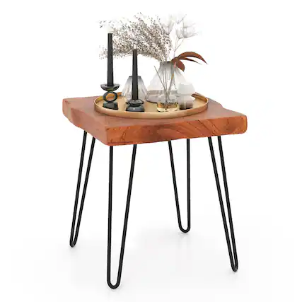 Front. Costway - 1 PC Square End Table Accent Side Table Reclaimed Indonesia Teak Wood Plant Stand Patio Rustic - Brown.