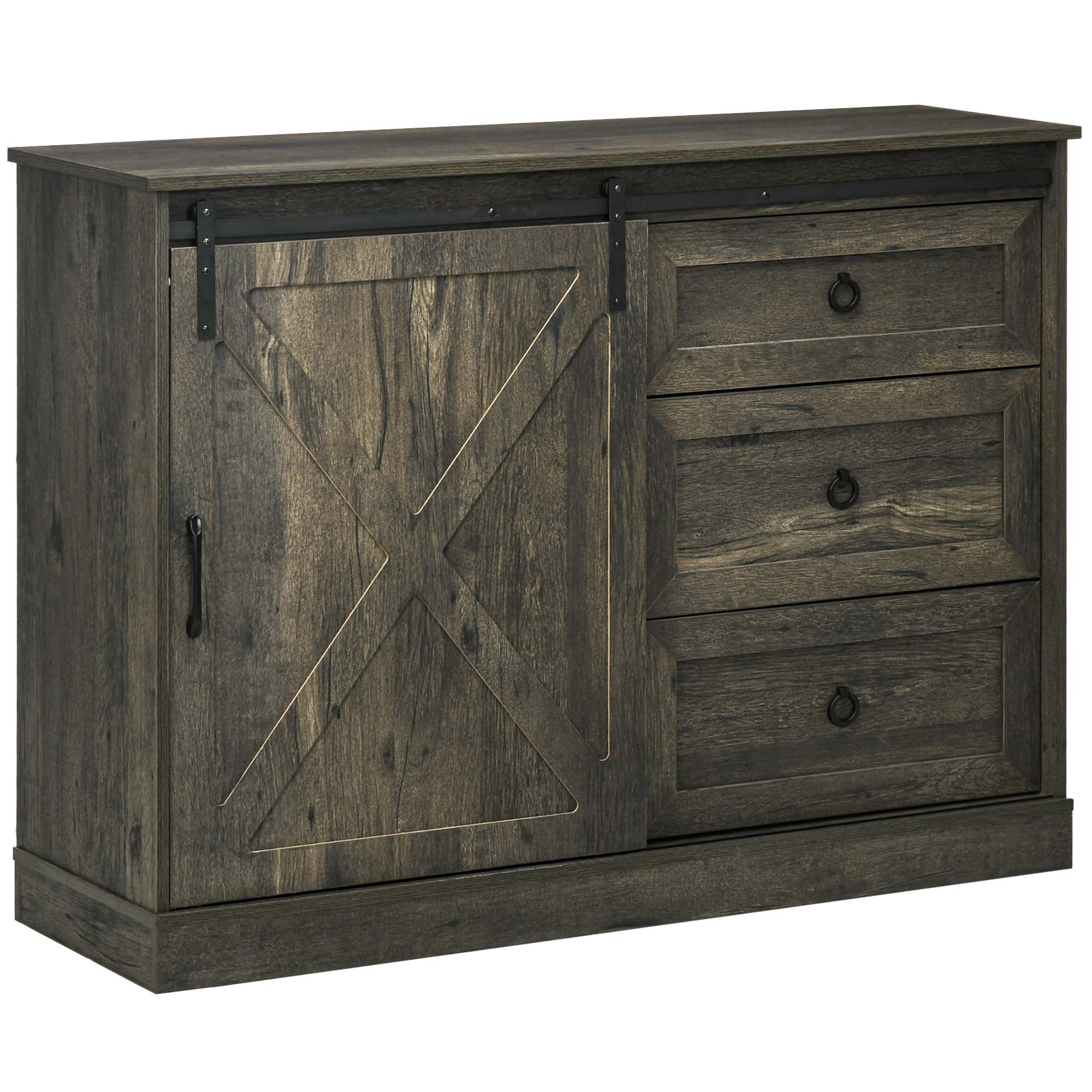 Homcom - Farmhouse Sideboard with Sliding Barn Door, 3 Drawers - Dark Gray