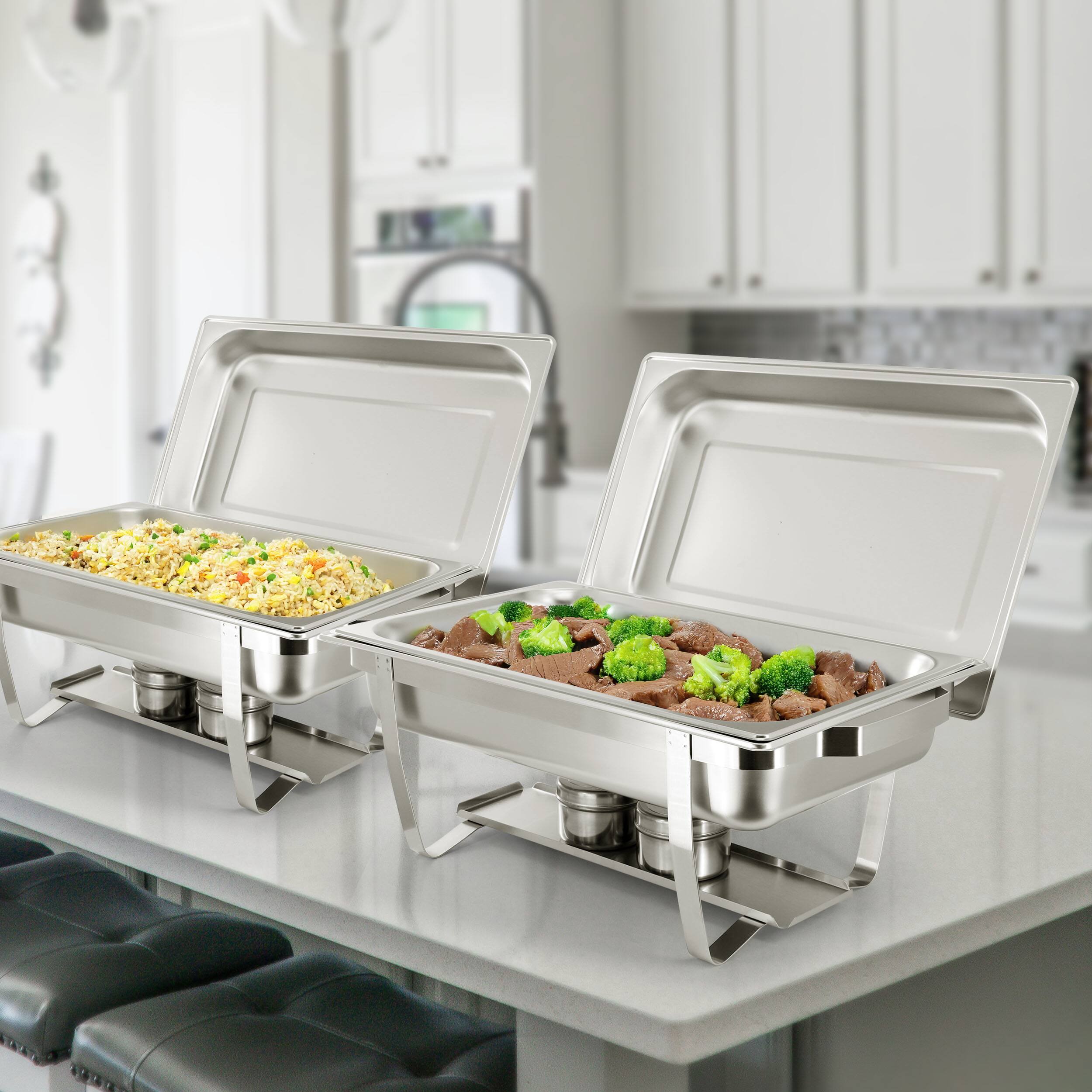 Alt View 7. MegaChef - MegaChef 9.5 Quart Stackable Stainless Steel Professional Chafing Dish/Food Warmer/Buffet Server Serving Trays, Set of 2 - Silver.