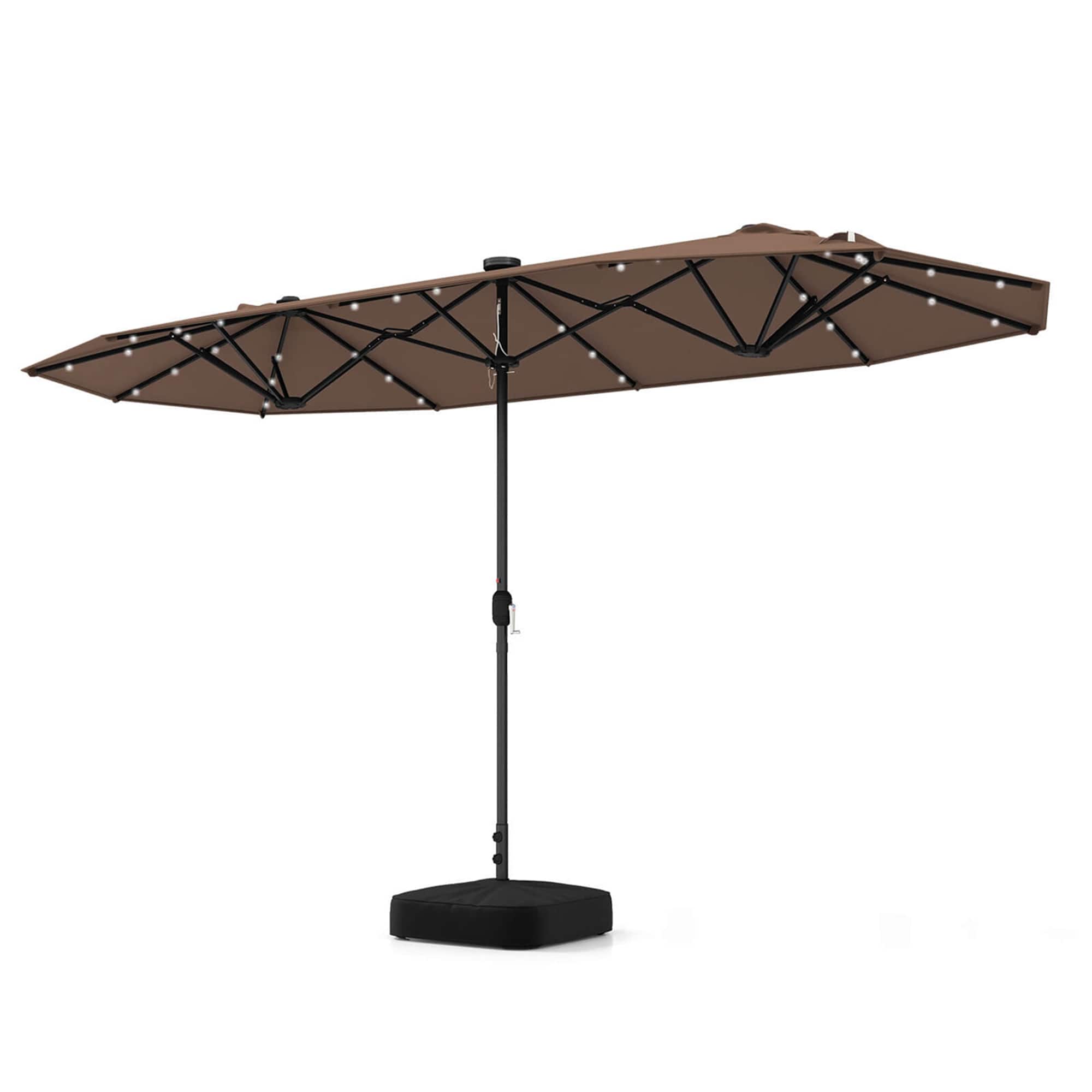 Costway - 13FT Double-sided Patio Umbrella with Solar Lights Crank Handle Umbrella Base - Tan price history on PriceWatchPro