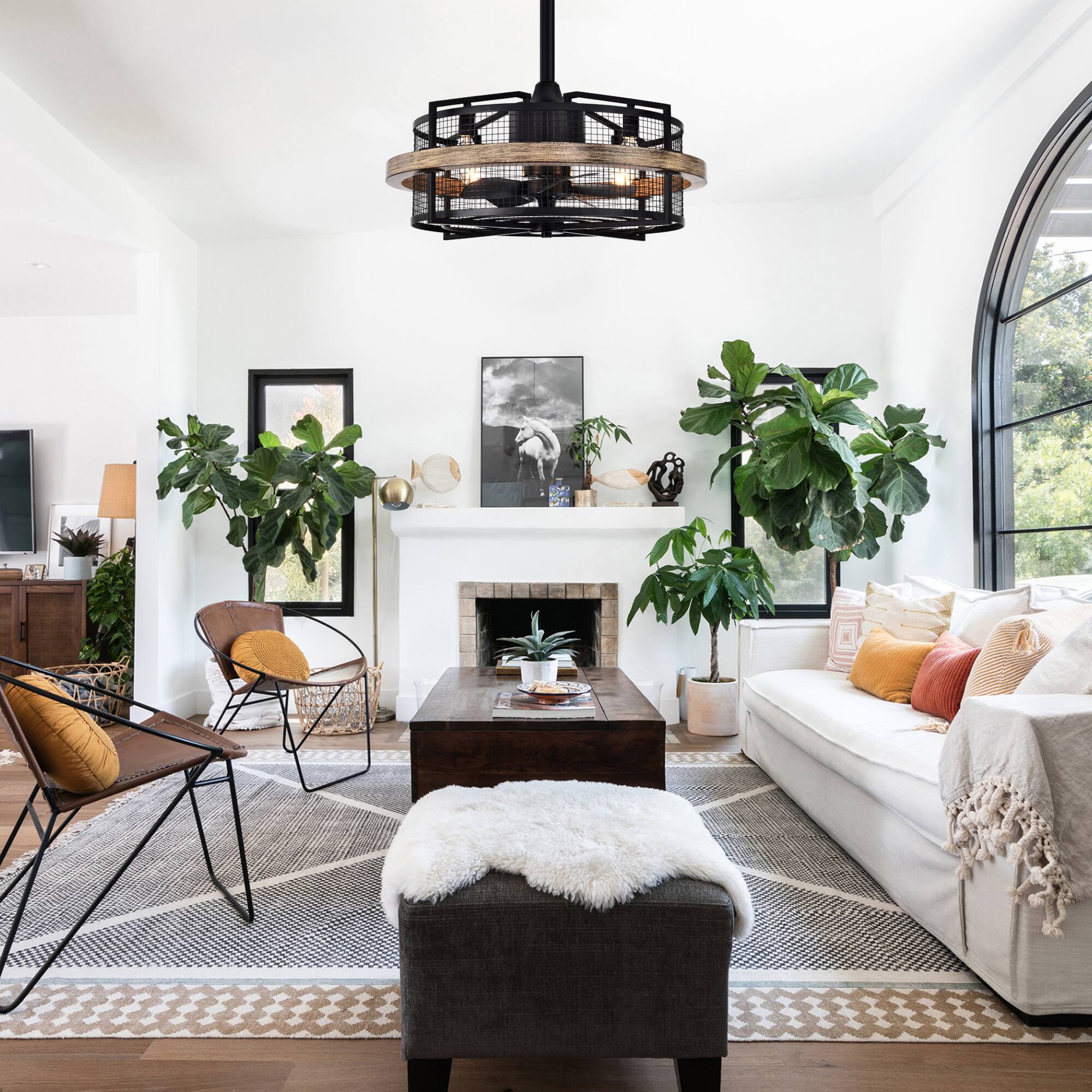 Left. Parrot Uncle - 20" Farmhouse Black Caged Ceiling Fan with Remote Control - Black.