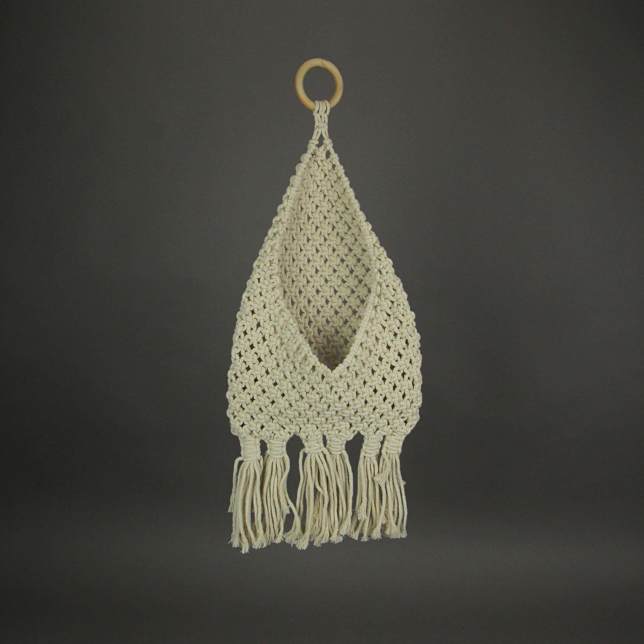 Alt View 3. PD Home & Garden - Boho Style Hand Tied Macrame Wall Pocket 21 Inches High - Tan.