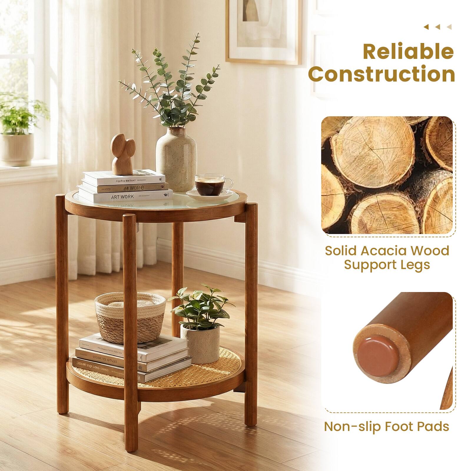 Reliable Construction

Solid Acacia Wood Support Legs

Non-slip Foot Pads