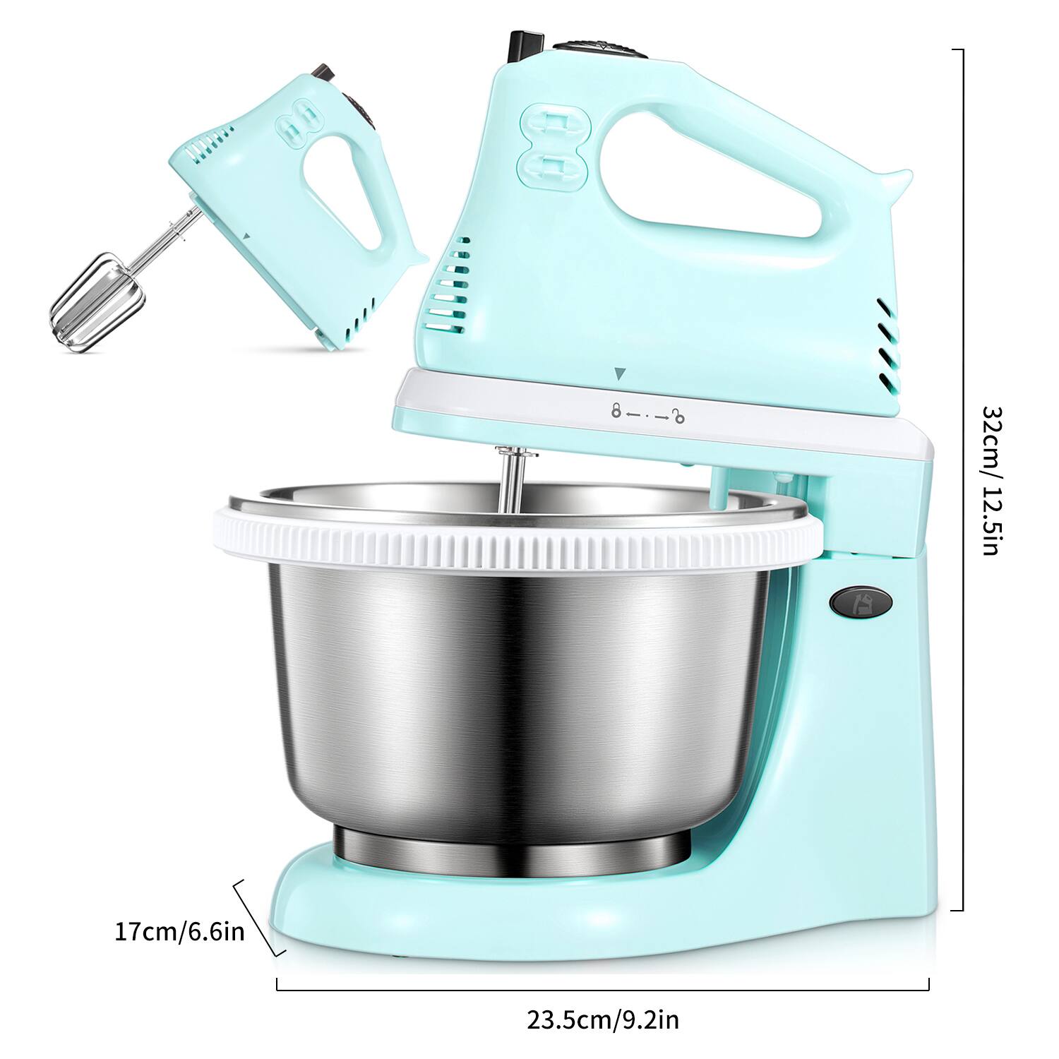 - 32cm/12.5in
- 17cm/6.6in
- 23.5cm/9.2in