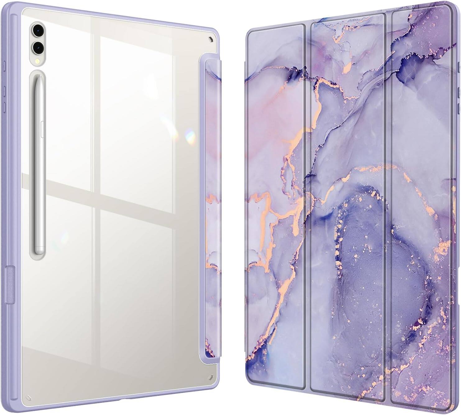Fintie - Slim Case for Samsung Galaxy Tab S10 Ultra / S9 Ultra / S8 Ultra 14.6", Clear Transparent Back Shell Shockproof Cover - Lilac Marble