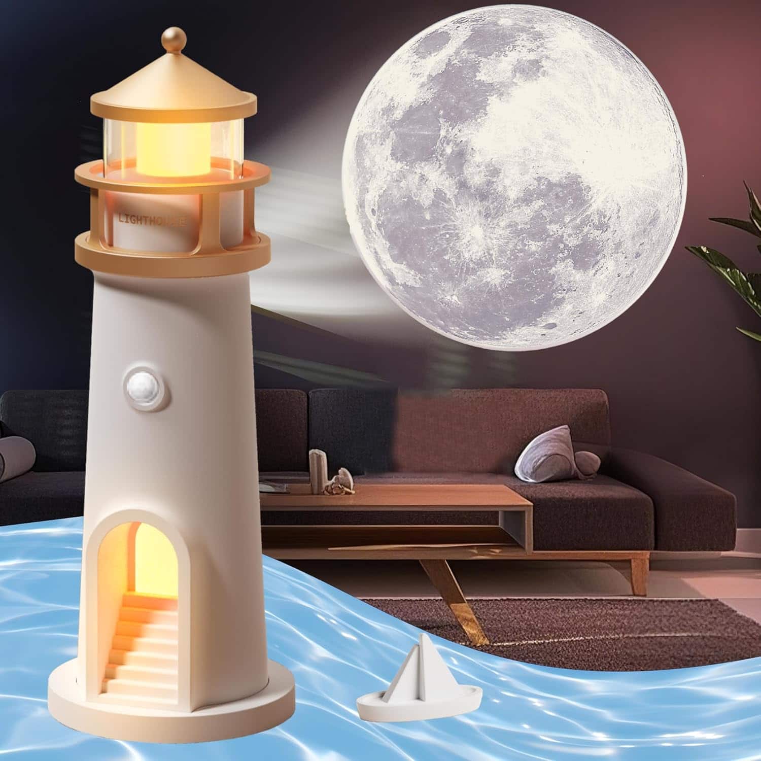 RTMB - Moon Lamp Projector Night Light, Motion Sensor LED Table Lamp, Rechargeable