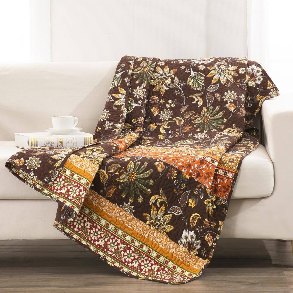Front. Barefoot Bungalow - Barefoot Bungalow Audrey Throw Blanket - 50x60", Chocolate - Chocolate.