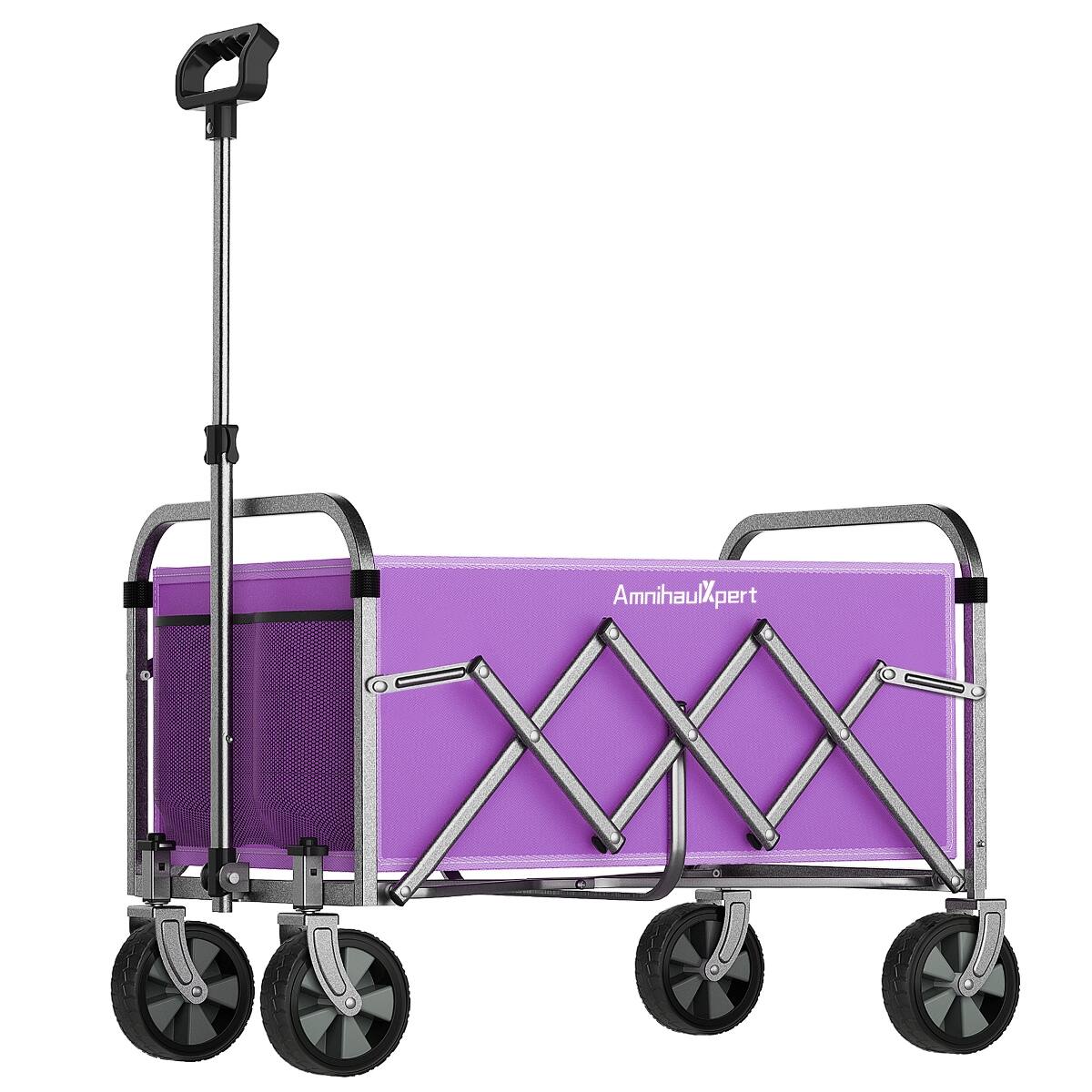 Alt View 2. Loheer - Loheer Heavy Duty Collapsible Wagon with Adjustable Handle and All Terrain Wheels, Purple.