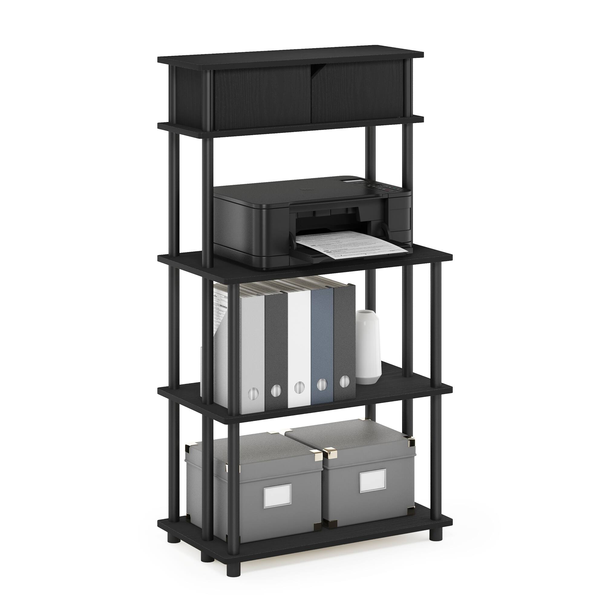 Front. Furinno - TURN-N-TUBE Printer Stand, 5-Tier Printer Stand with Storage Shelf and Closed Cabinet, for Home Office - Dark Americano/Black.