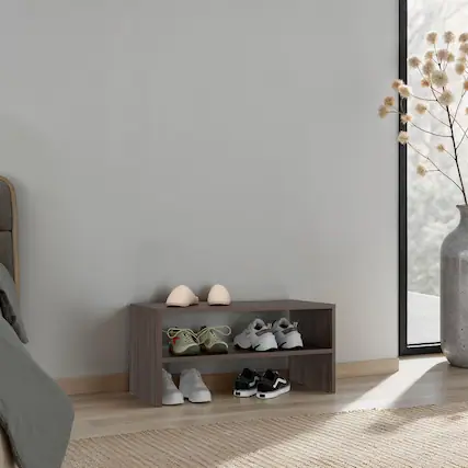 Front. Loheer - Loheer Compact Modern Shoe Organizer with 3 Doors, Grey Particle Board, 28.3 Inch Wide - Grey.