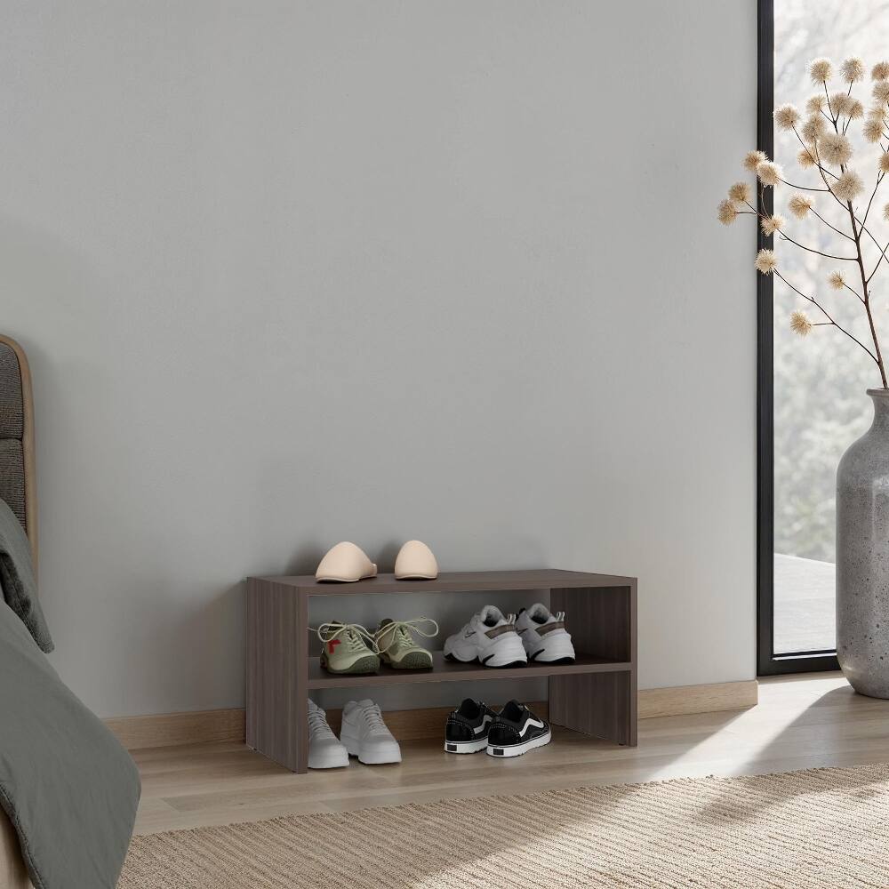 Front. Loheer - Loheer Compact Modern Shoe Organizer with 3 Doors, Grey Particle Board, 28.3 Inch Wide - Grey.