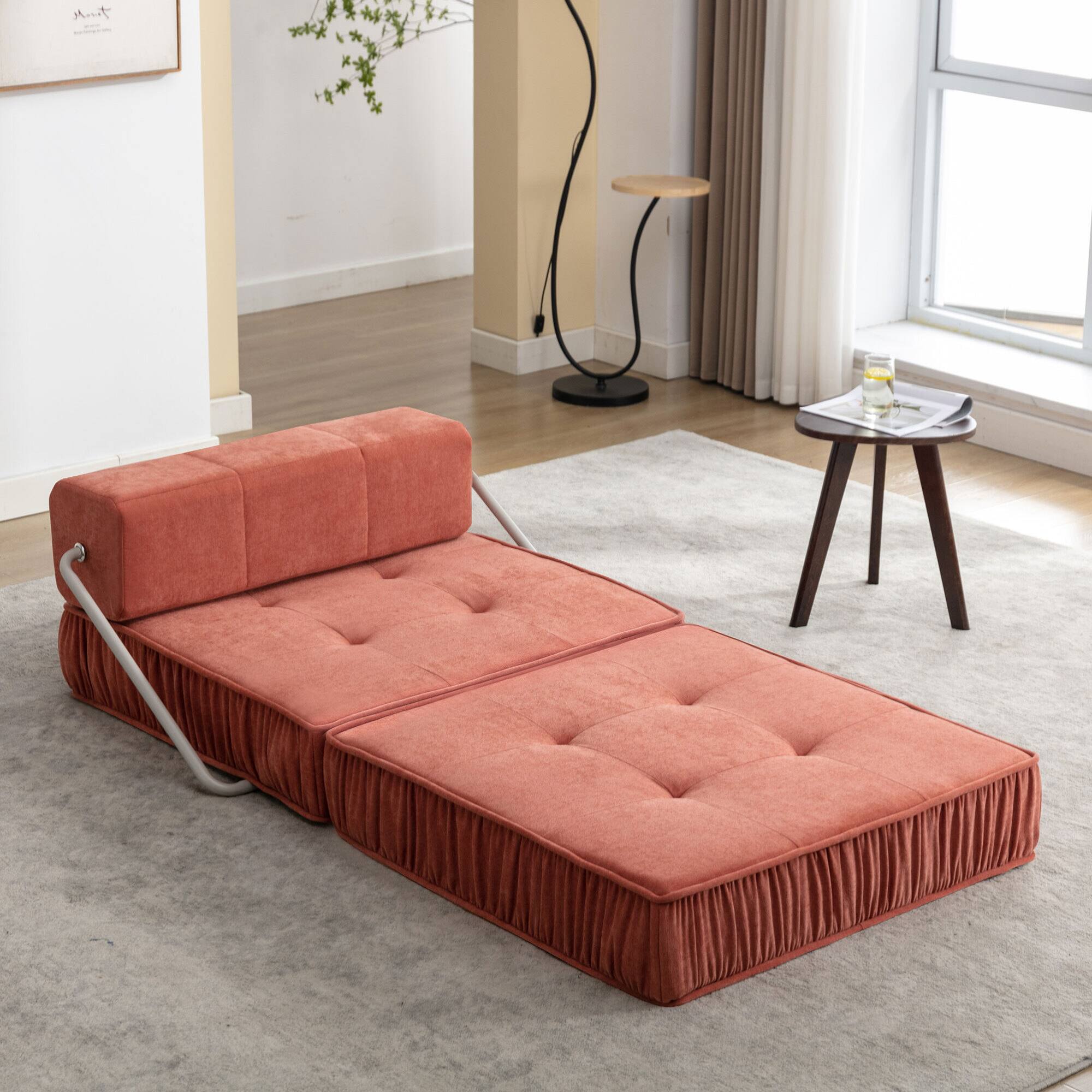 Left. GOODSILO - Convertible Folding Sofa Bed with Removable Back Cushion for Living Room Guest Room Home Office Apartment Small Space - Orange.