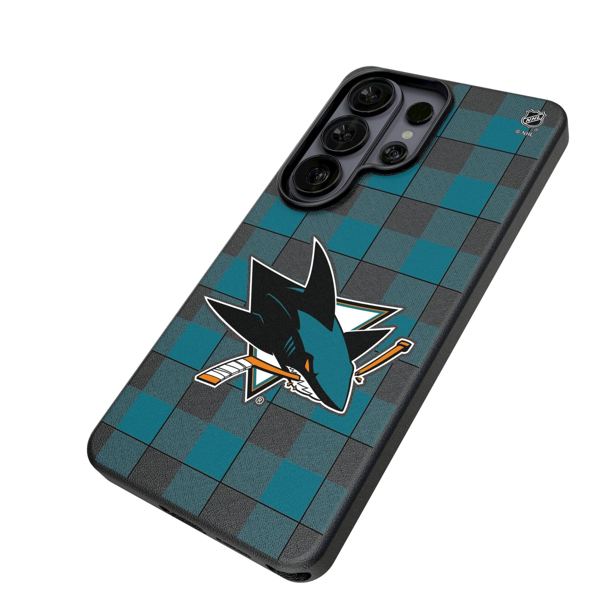 Alt View 1. Keyscaper - San Jose Sharks Plaid Galaxy Magnetic Bump Case - S25 Ultra - Black.