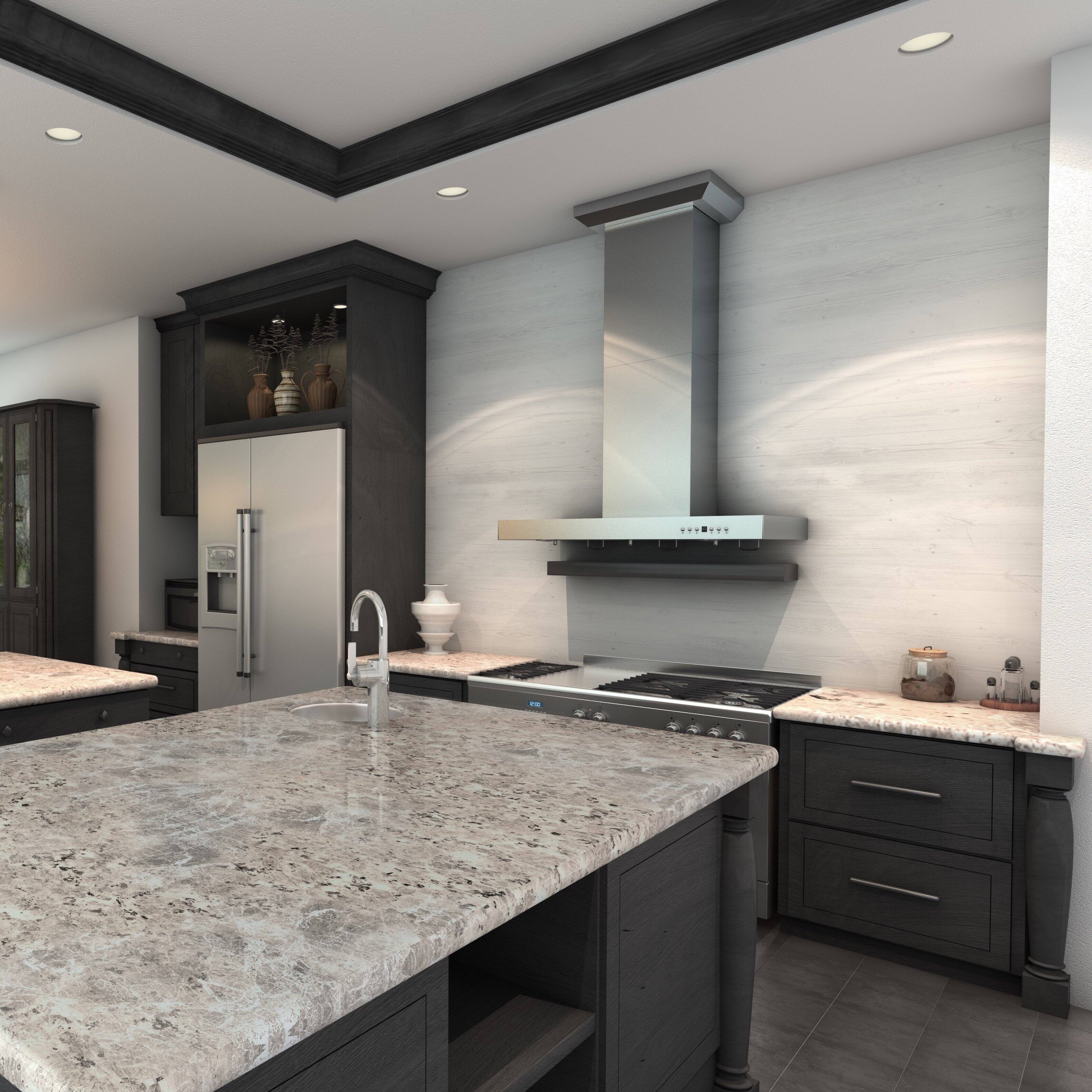 Alt View 13. ZLINE - ZLINE 42 in. Convertible Vent Wall Mount Range Hood in Stainless Steel with Crown Molding (KECRN-42) - Stainless steel.