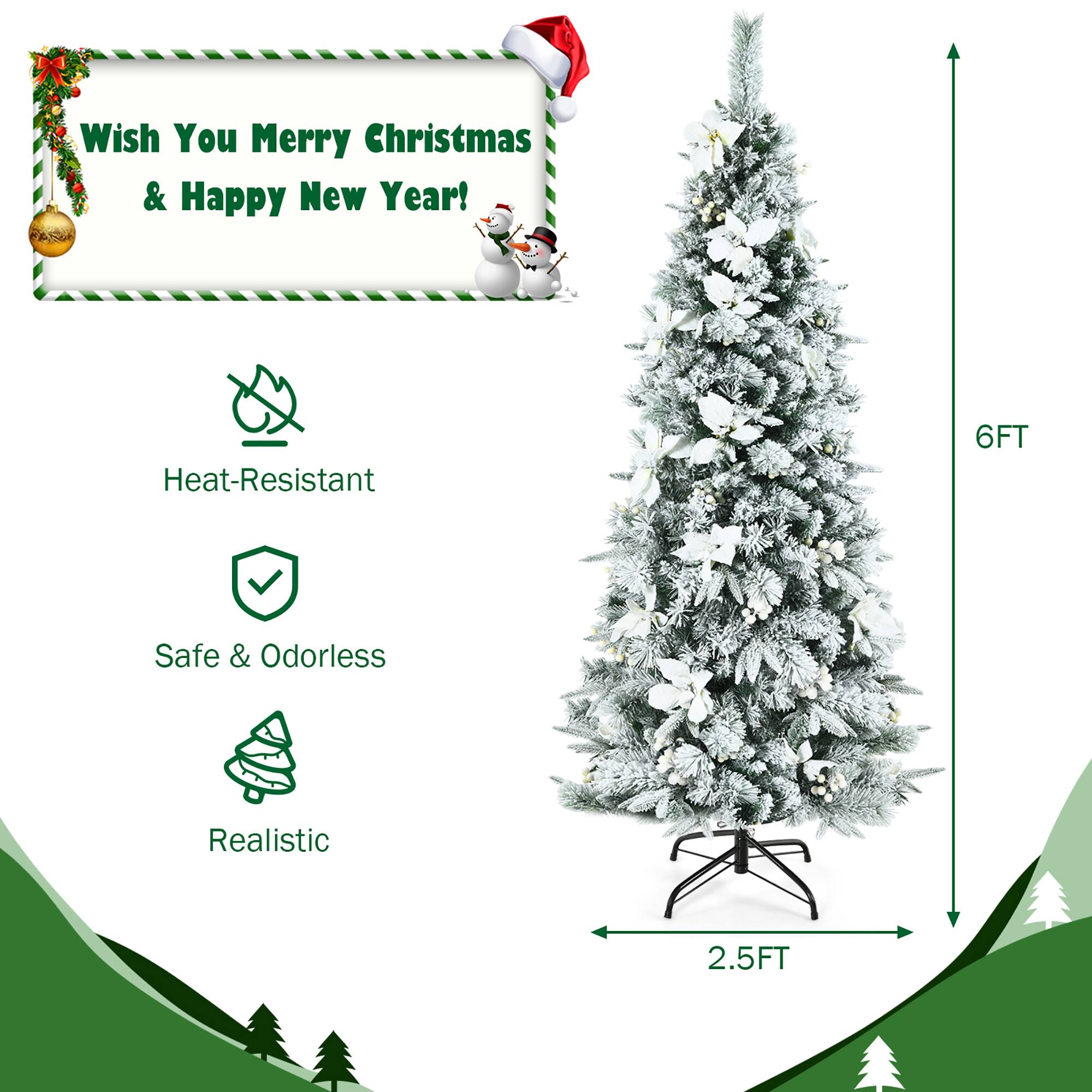 Wish You Merry Christmas & Happy New Year! Heat-Resistant 6FT Safe & Odorless Realistic 2.5FT