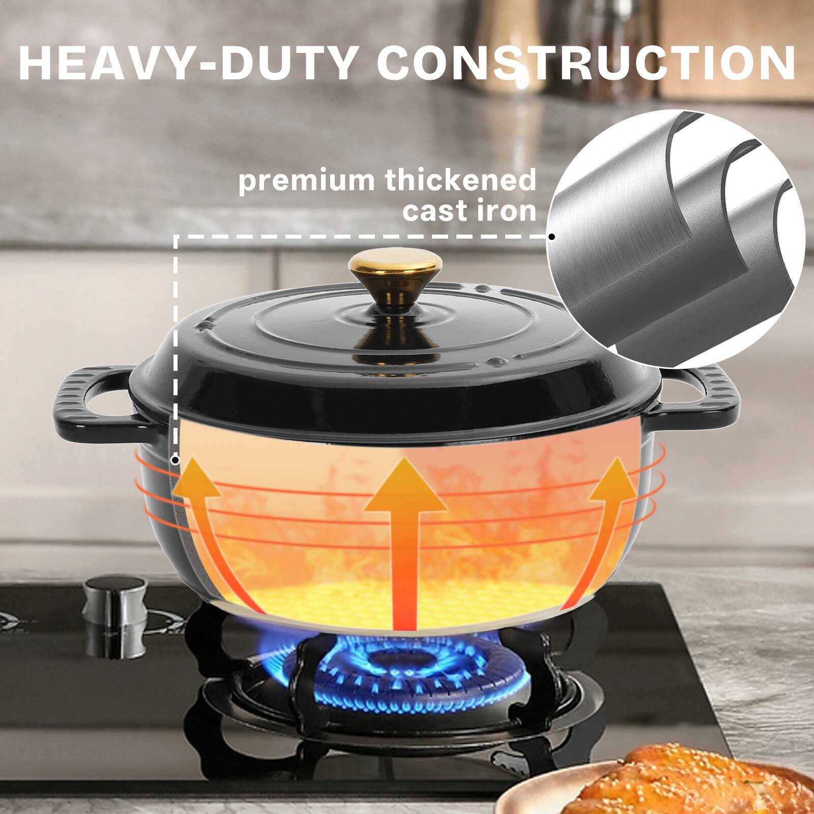 HEAVY-DUTY CONSTRUCTION  
premium thickened cast iron