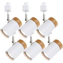 Dazzed Corner - 6 Pack H-Type Track Lighting Heads, Natural Solid Wood with Matte Lampshade - White