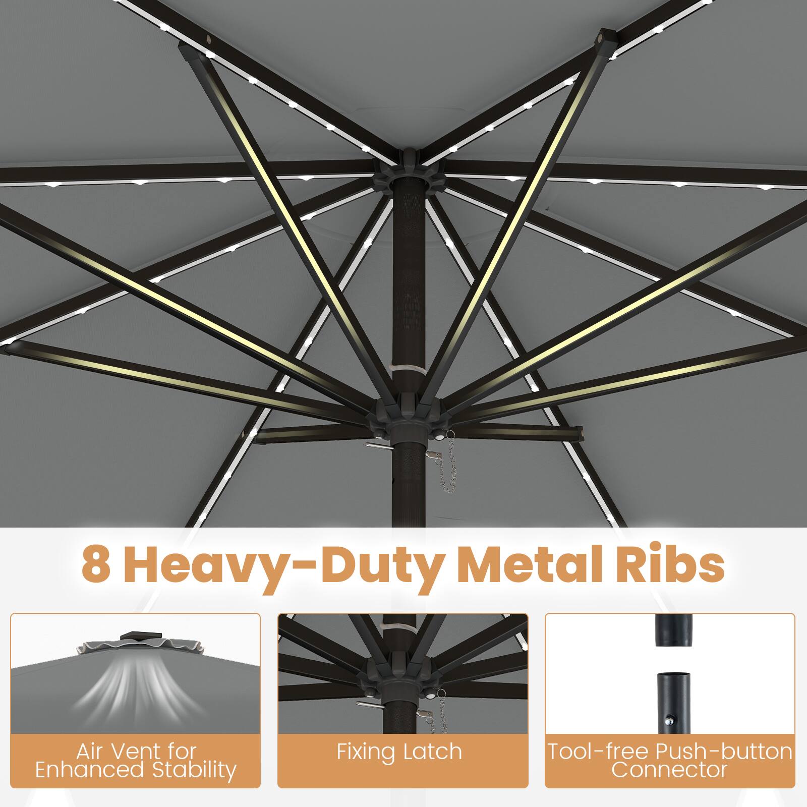 8 Heavy-Duty Metal Ribs Air Vent for Enhanced Stability Fixing Latch Tool-free Push-button Connector