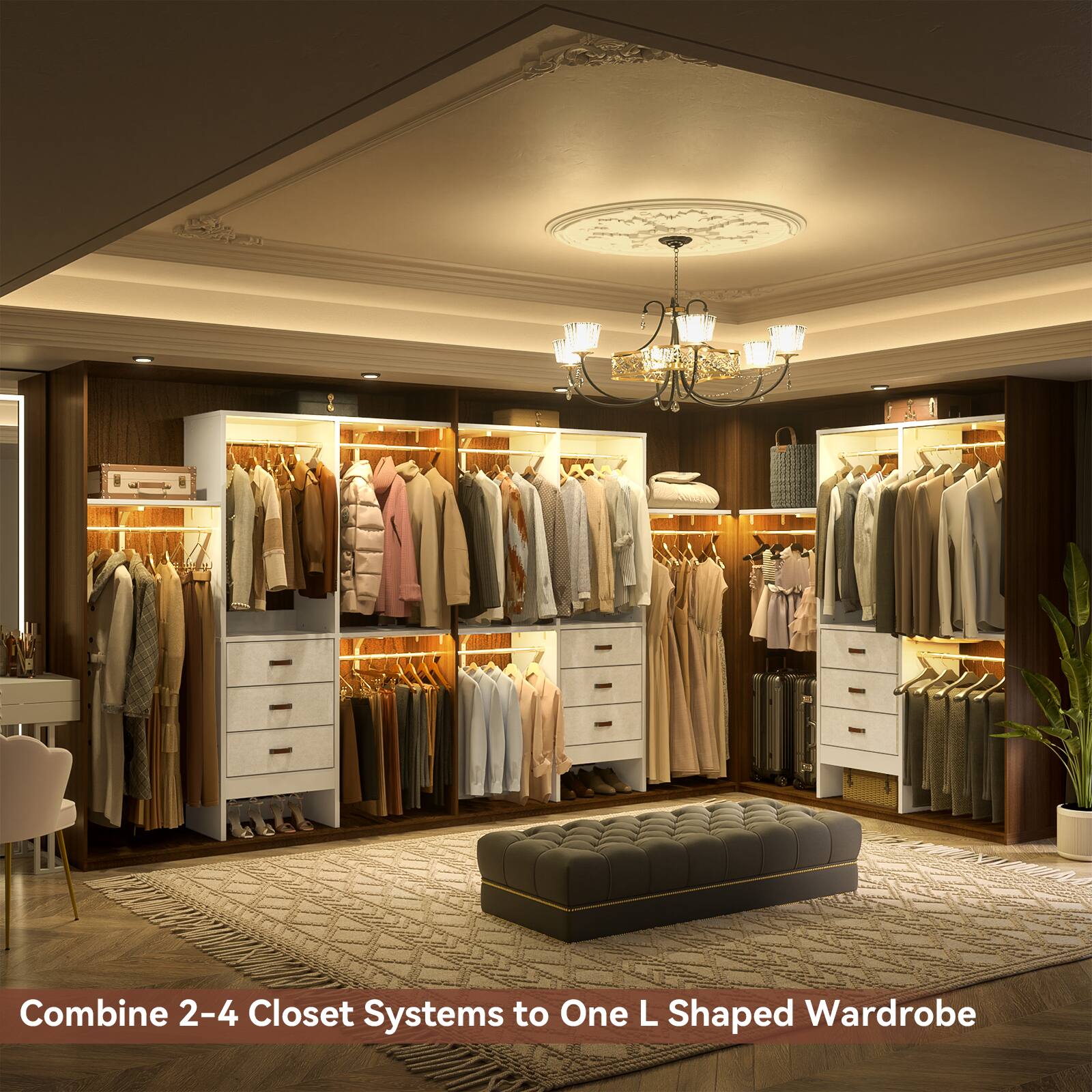 Combine 2-4 Closet Systems to One L Shaped Wardrobe