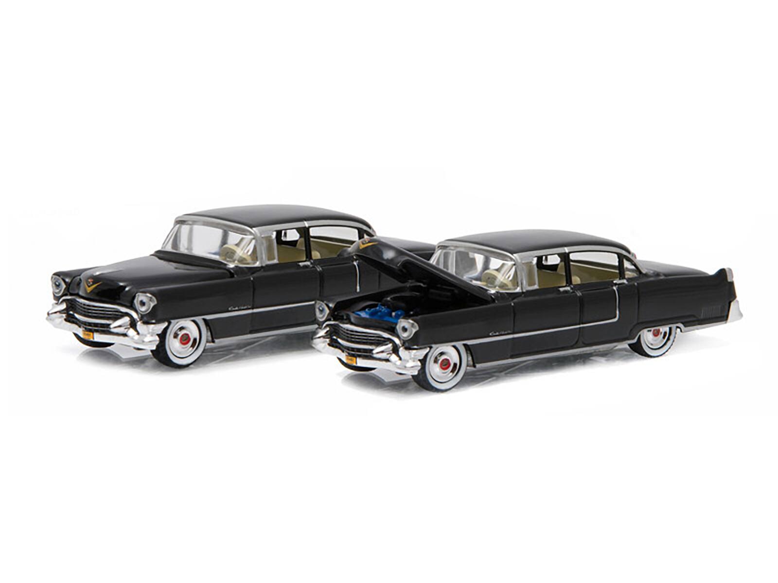 Angle. Greenlight - 1955 Cadillac Fleetwood Series 60 Black "The Godfather" (1972) Movie "Hollywood Series" Release 14 1/64 - Black.