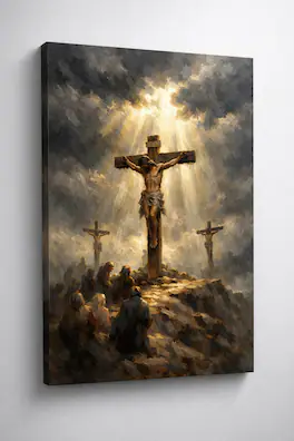 FC Design - Large Dark Dramatic Crucifixion Scene Sacred Canvas 24x36" Ready-to-Hang Religious Art Painting Home Wall Decor - MultiColor