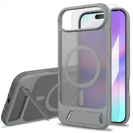 Dteck - for Apple iPhone Air Translucent Matte Case,Shockproof Stand Slim Mag Safe Cover with Glass Screen Protector - Darkgray