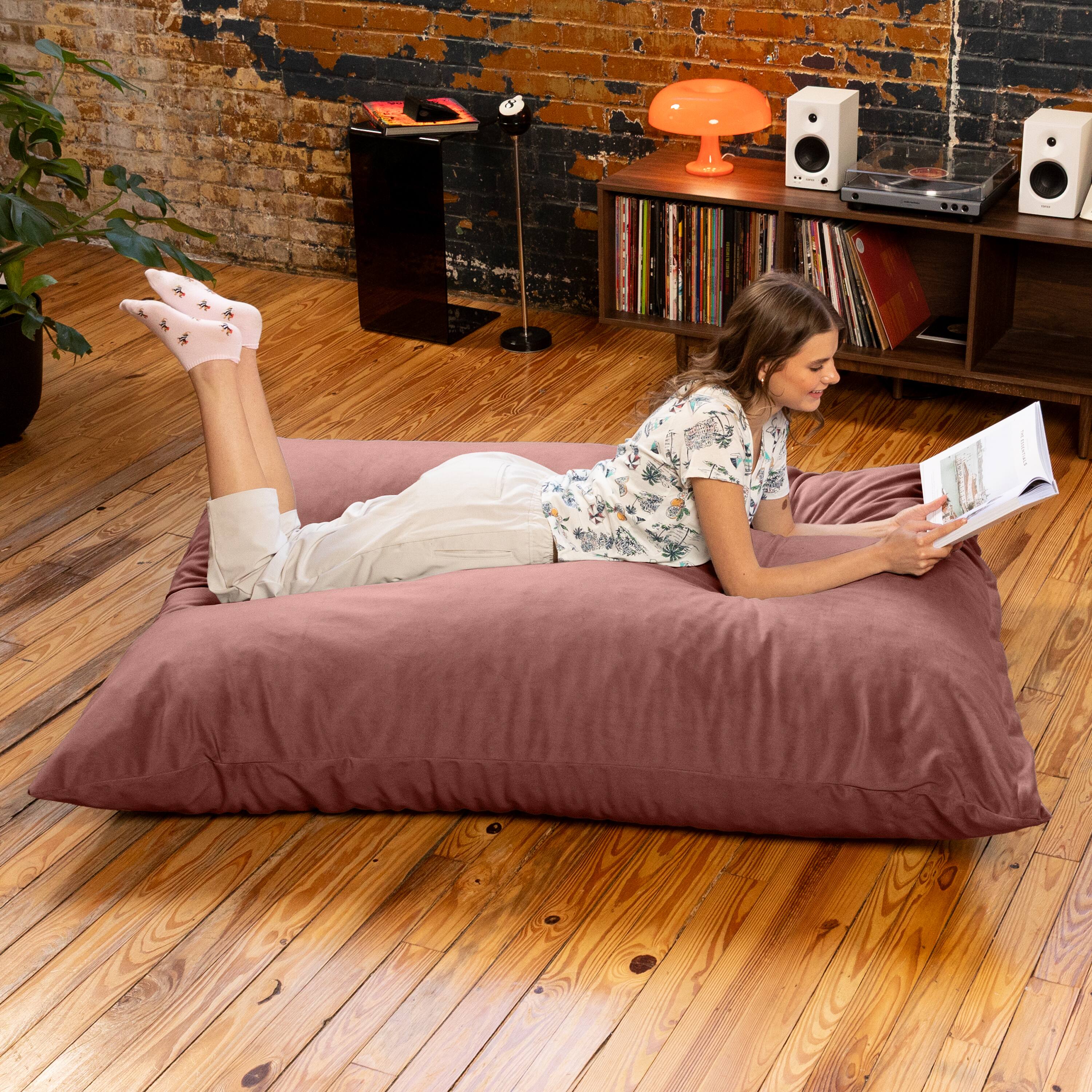 Alt View 1. Jaxx - Pillow Saxx Dream Lounger with Wood Frame - 3-in-1 Bean Bag Accent Chair, Recliner & Sleeper, Lush Velvet Mauve - Lush Velvet Mauve.