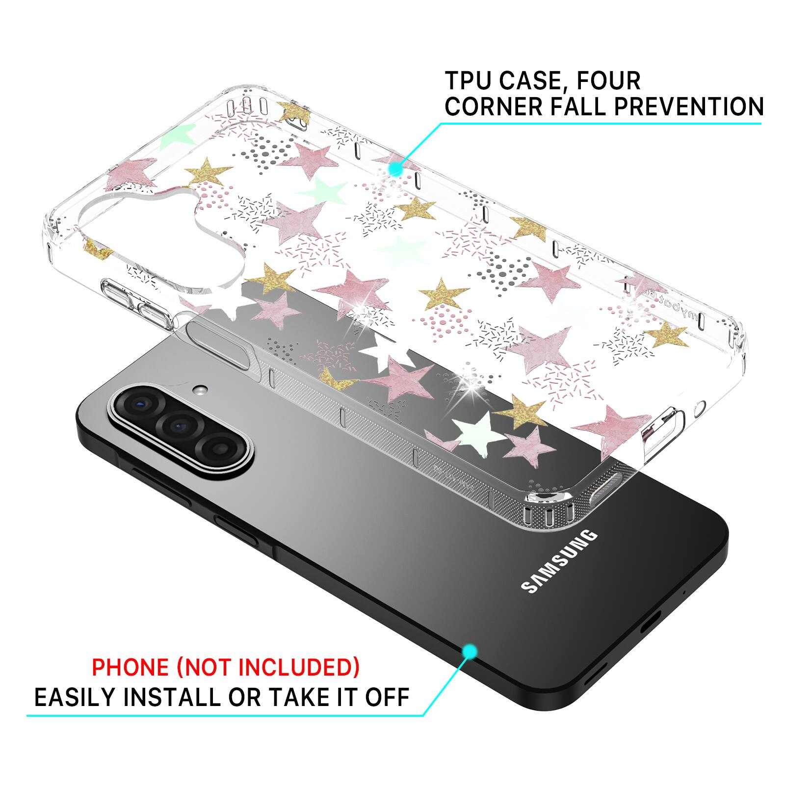 TPU CASE, FOUR CORNER FALL PREVENTION

PHONE (NOT INCLUDED)

EASILY INSTALL OR TAKE IT OFF