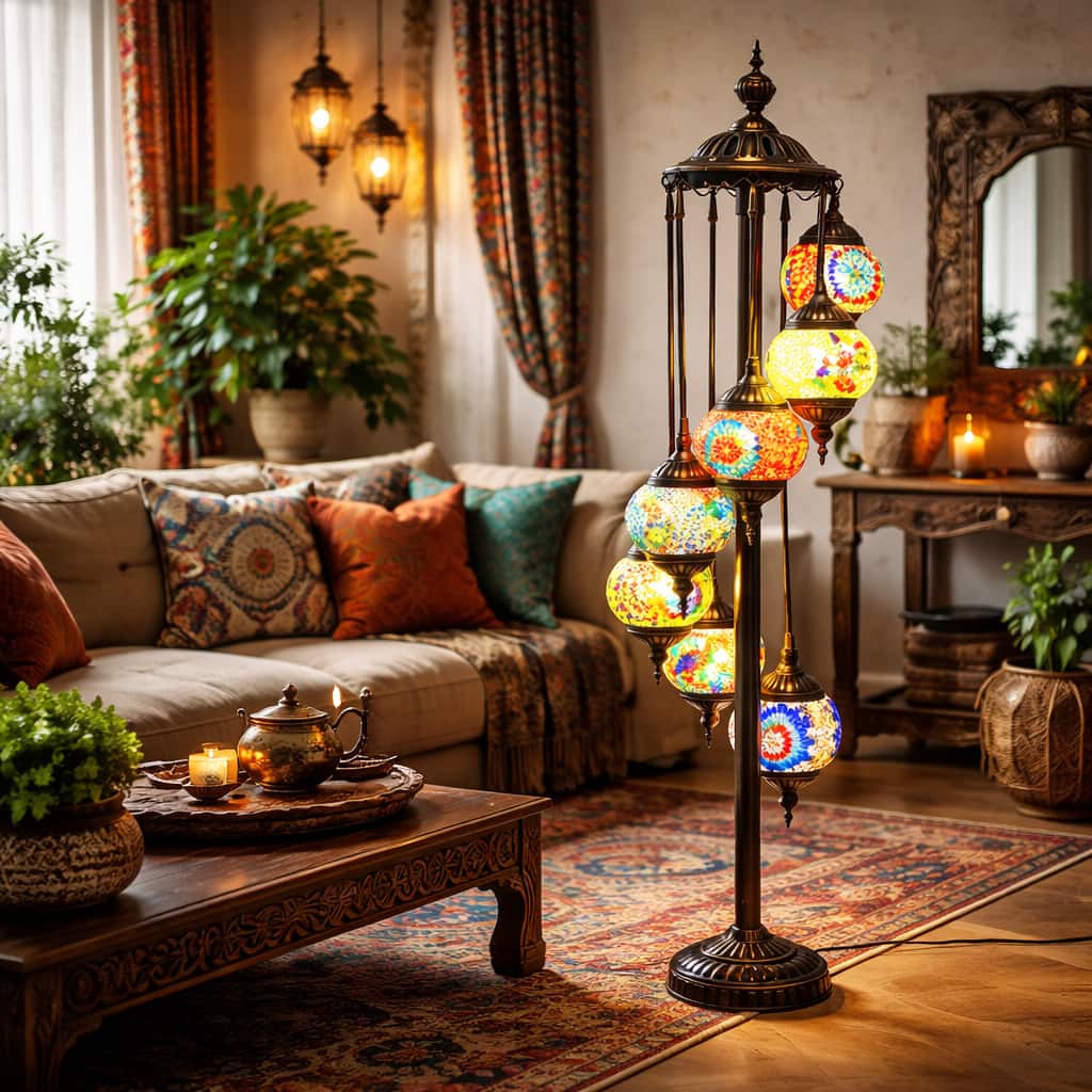 FC Design - 46"H Antique Bronze Mosaic 7-Light Staircase Turkish Lamp