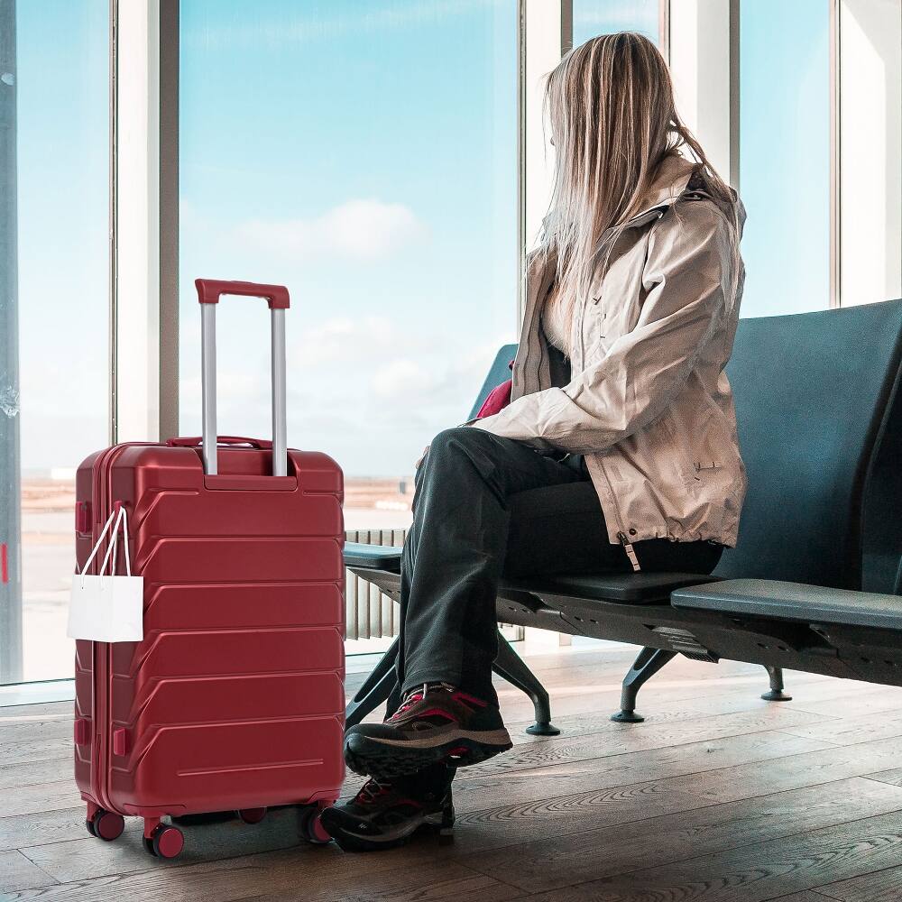 Alt View 2. Ropilly - Ropilly 3 piece luggage set, abs spinner luggage with combination lock, wine red hard shell luggage - Wine Red.