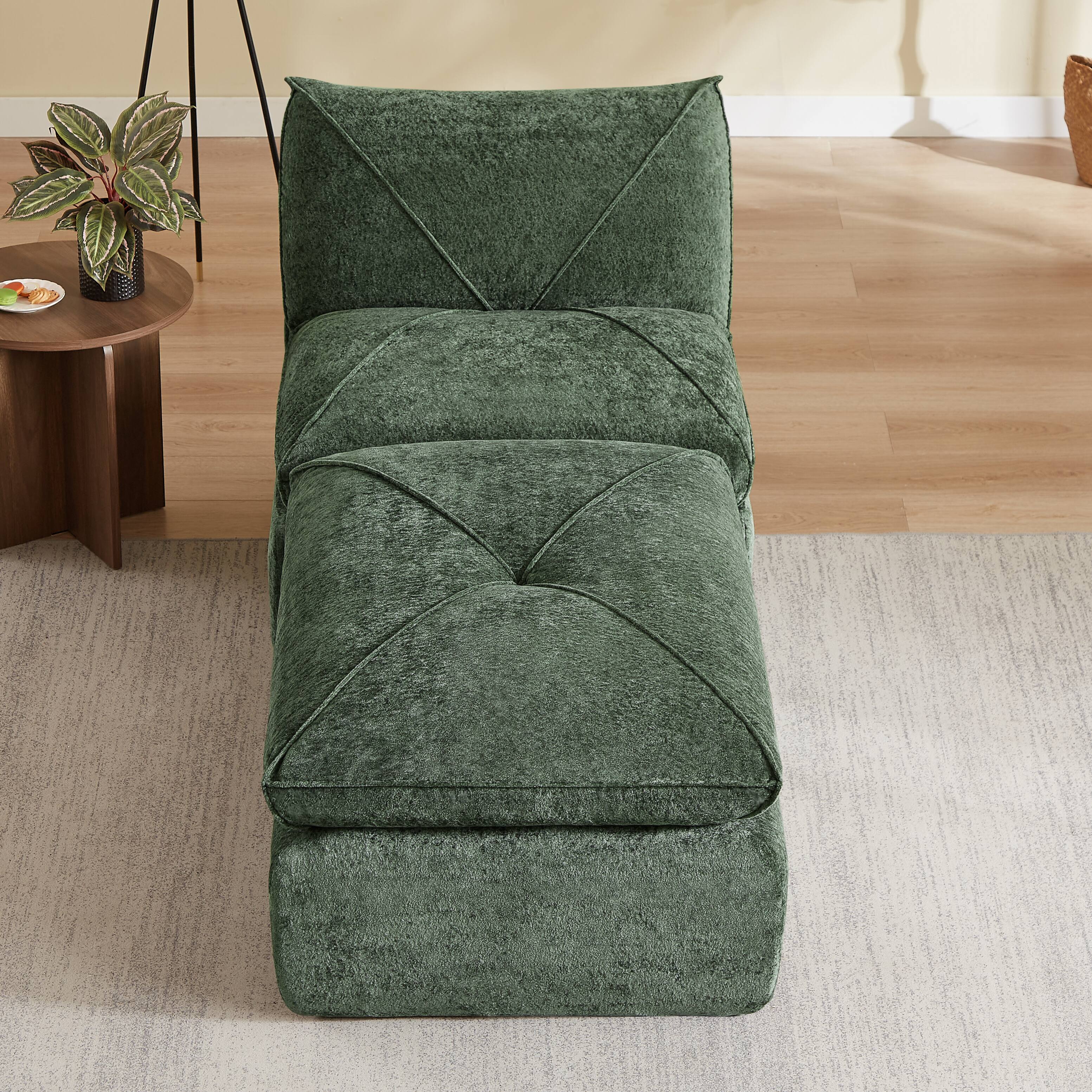 Angle. Loheer - Loheer- Modern Minimalist Chenille Sectional Sofa Modular Couch with Ottoman Apartment 2.79x3.38 ft - Green.