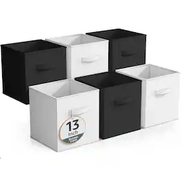 Sorbus - Fabric Storage Cubes - 6 Foldable Storage Bins for Organizing Pantry, Cubbies, Toy Box - Clothes Storage - Black and White