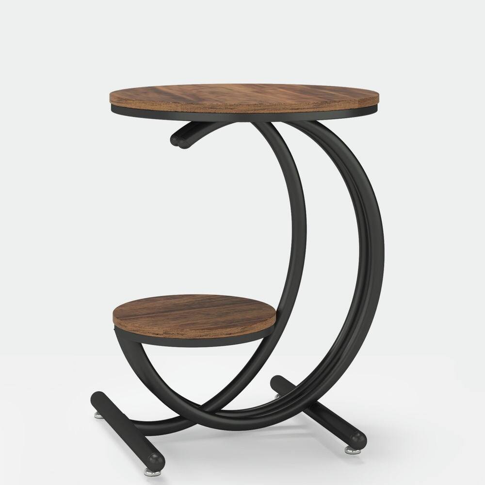 Alt View 1. Kadyn - Kadyn Sofa Side End Table, 2-Tier Couch Table, Small Accent Side Table with C-Shaped Frame,Brown & Black - White.