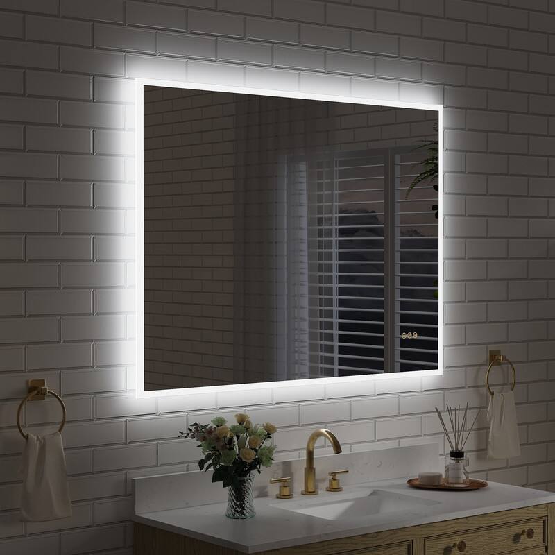 Angle. WELLFOR - 48 inx36 in Frameless Bathroom Mirror with LED Lights & Anti-Fog, Wall-Mounted Bathroom  Vanity Mirrors with Dimmable - Chrome.