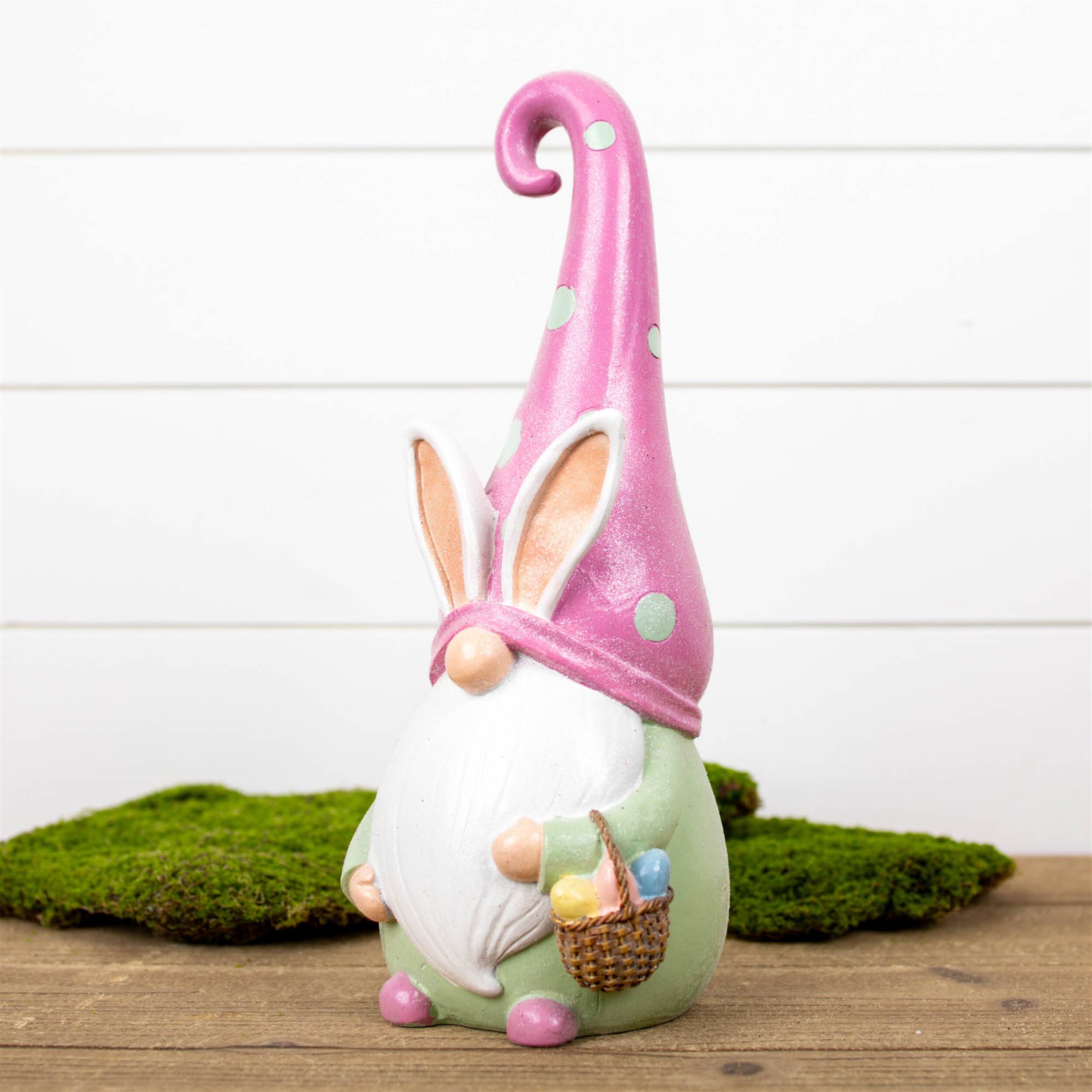 Left. BreeBe - Easter Gnome Figurine 13"H - Pink.